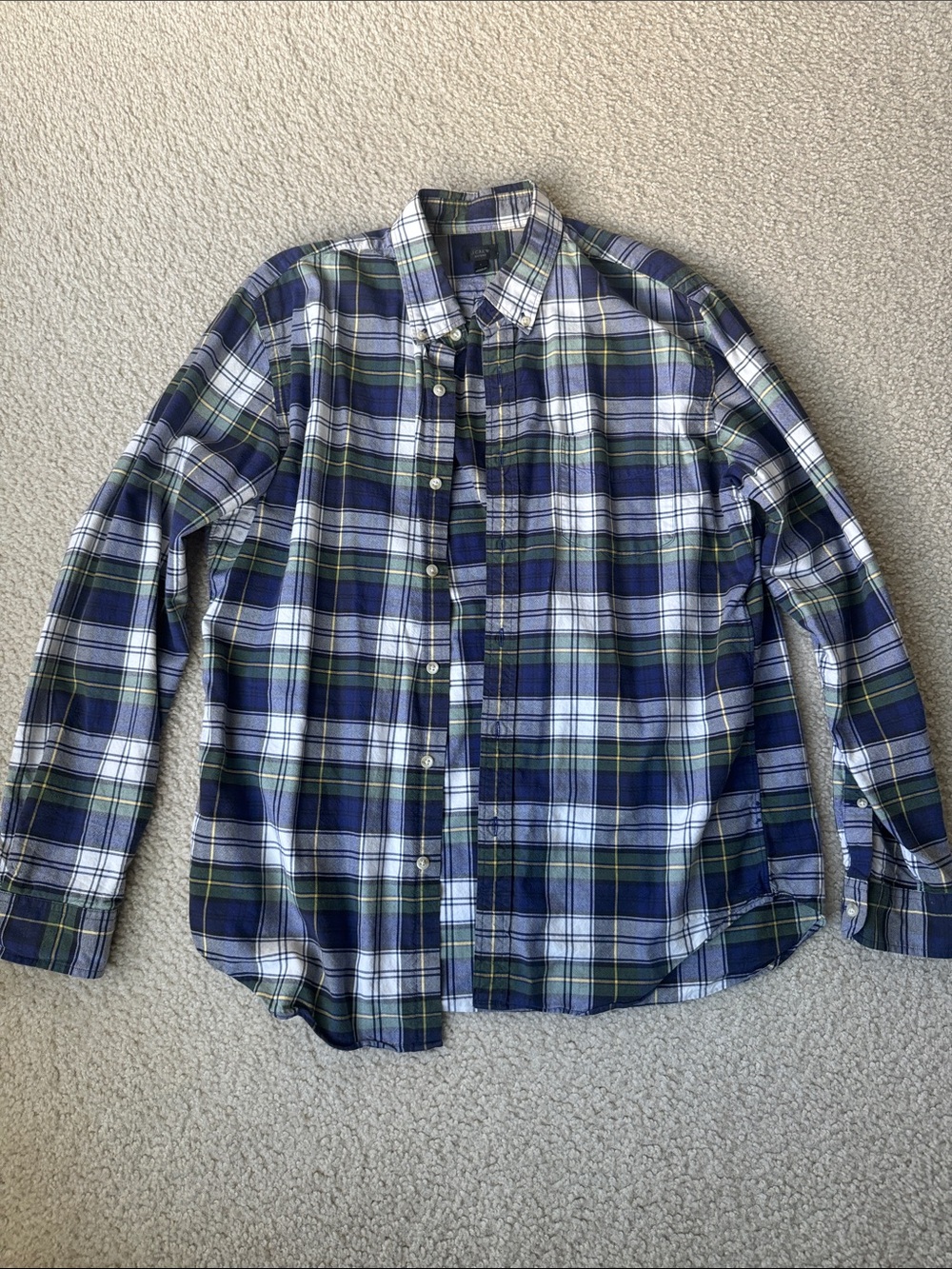 J. Crew Blue, Green & White Plaid Oxford Button-Down Shirt